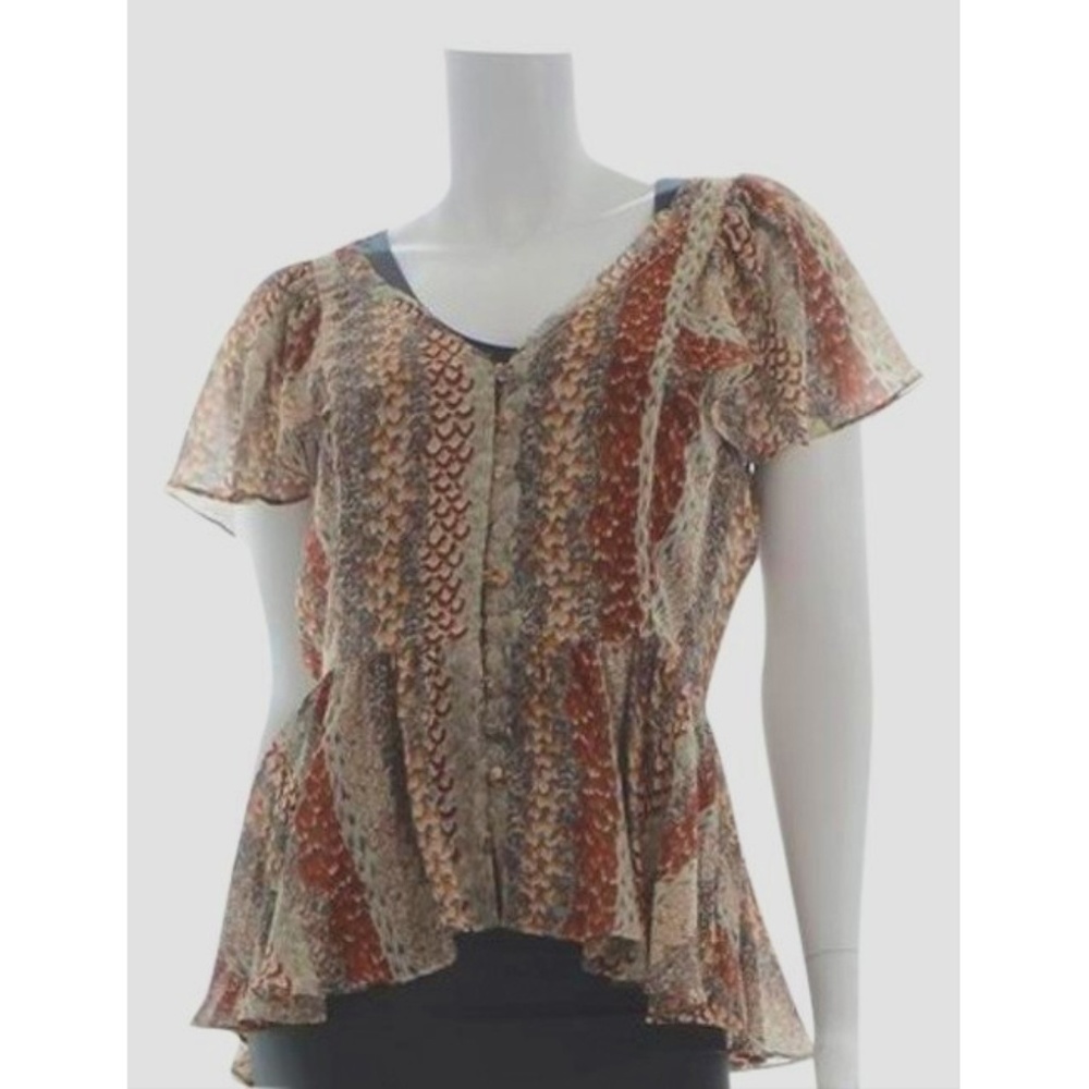 Anthropologie XS Animal Print Silk Peplum Blouse
